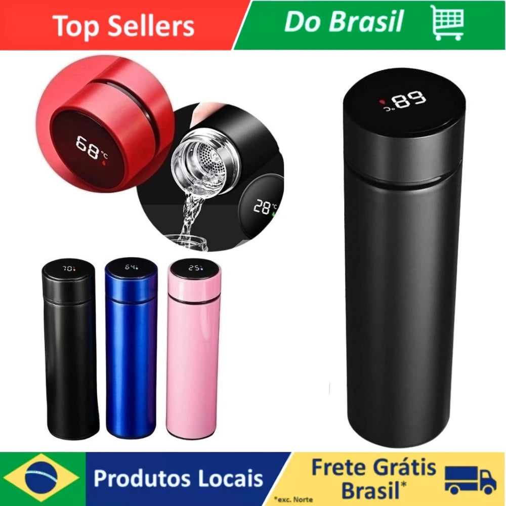 Garrafa térmica de aço inoxidável, sensor digital inteligente de temperatura, bebida quente e fria com LED