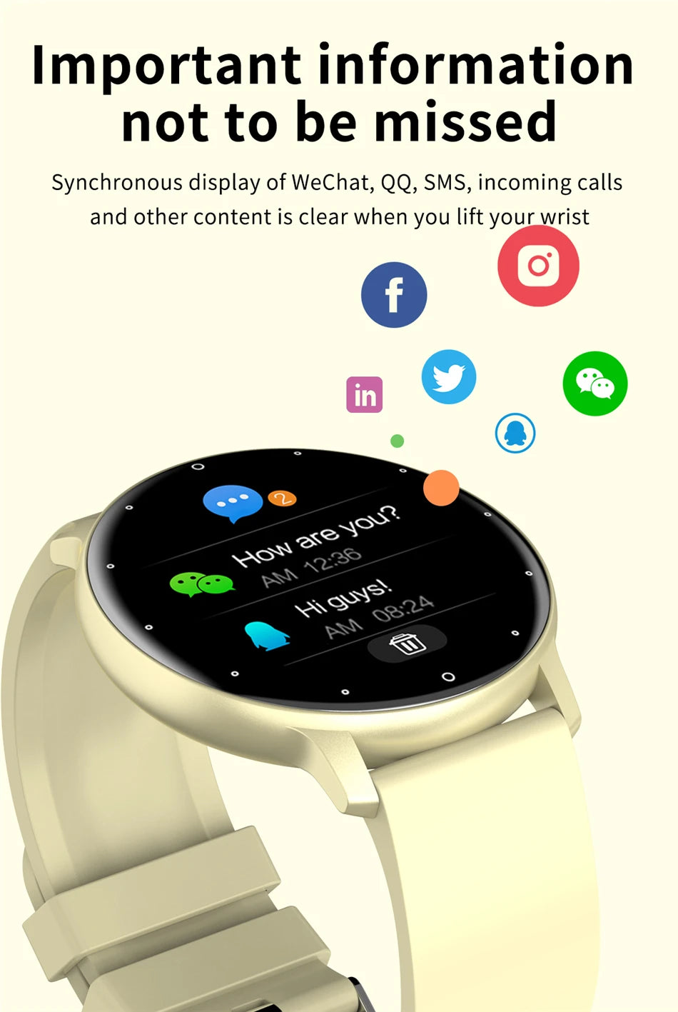 Smartwatch feminino LIGE com tela sensível ao toque e 1,33 polegadas