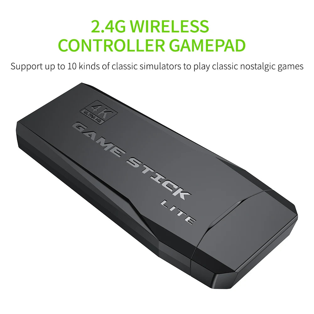 Console de videogame 2.4G para TV Controle duplo sem fio Game Stick 4K 20000 jogos 64GB 32GB