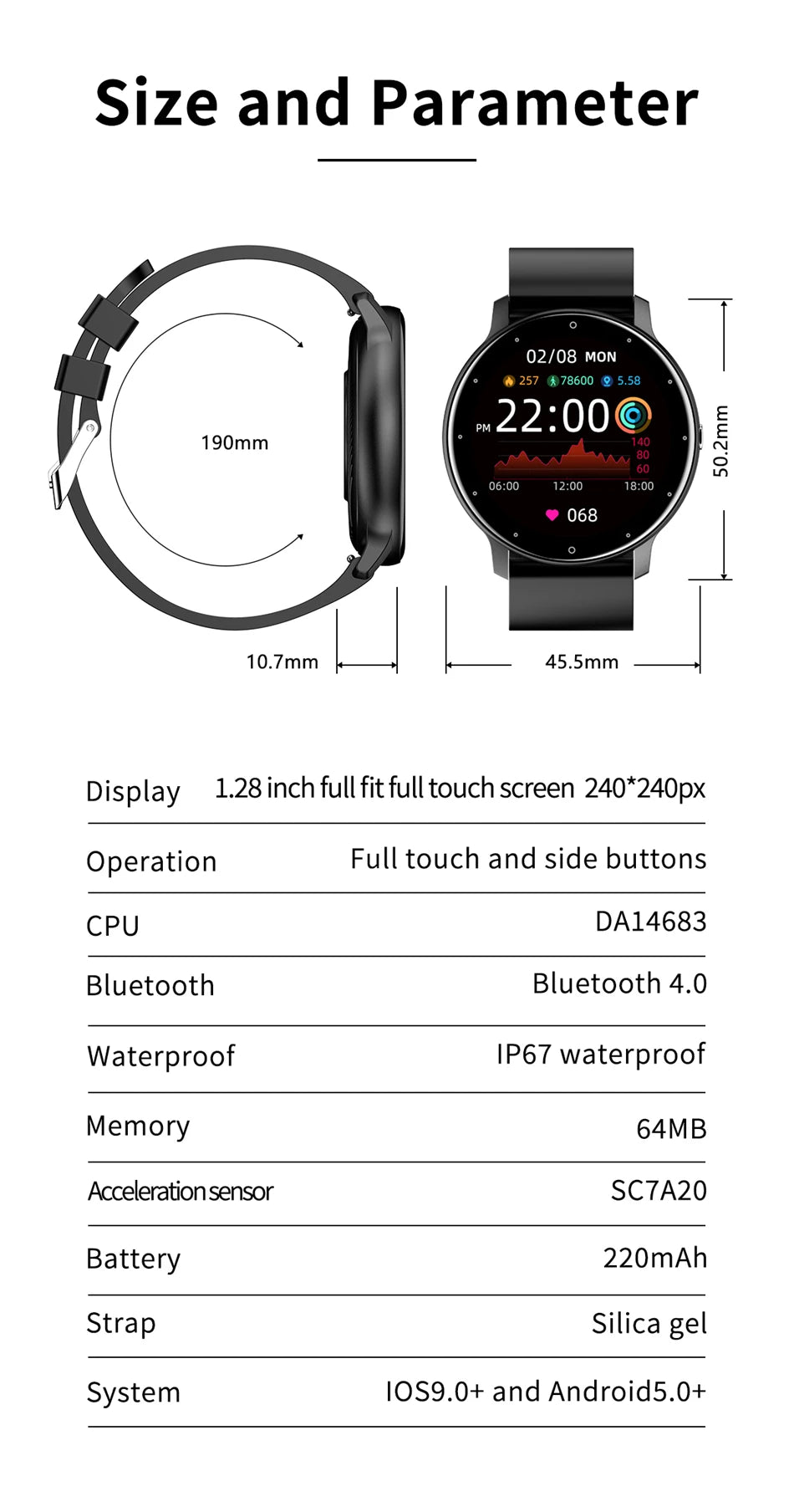 Smartwatch feminino LIGE com tela sensível ao toque e 1,33 polegadas