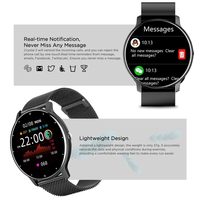 Smartwatch feminino LIGE com tela sensível ao toque e 1,33 polegadas