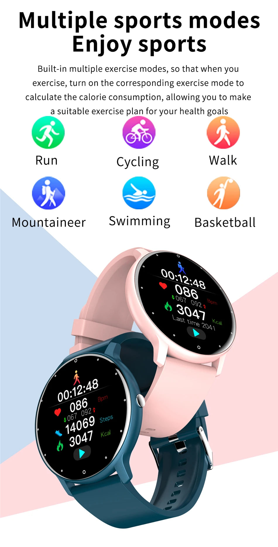 Smartwatch feminino LIGE com tela sensível ao toque e 1,33 polegadas