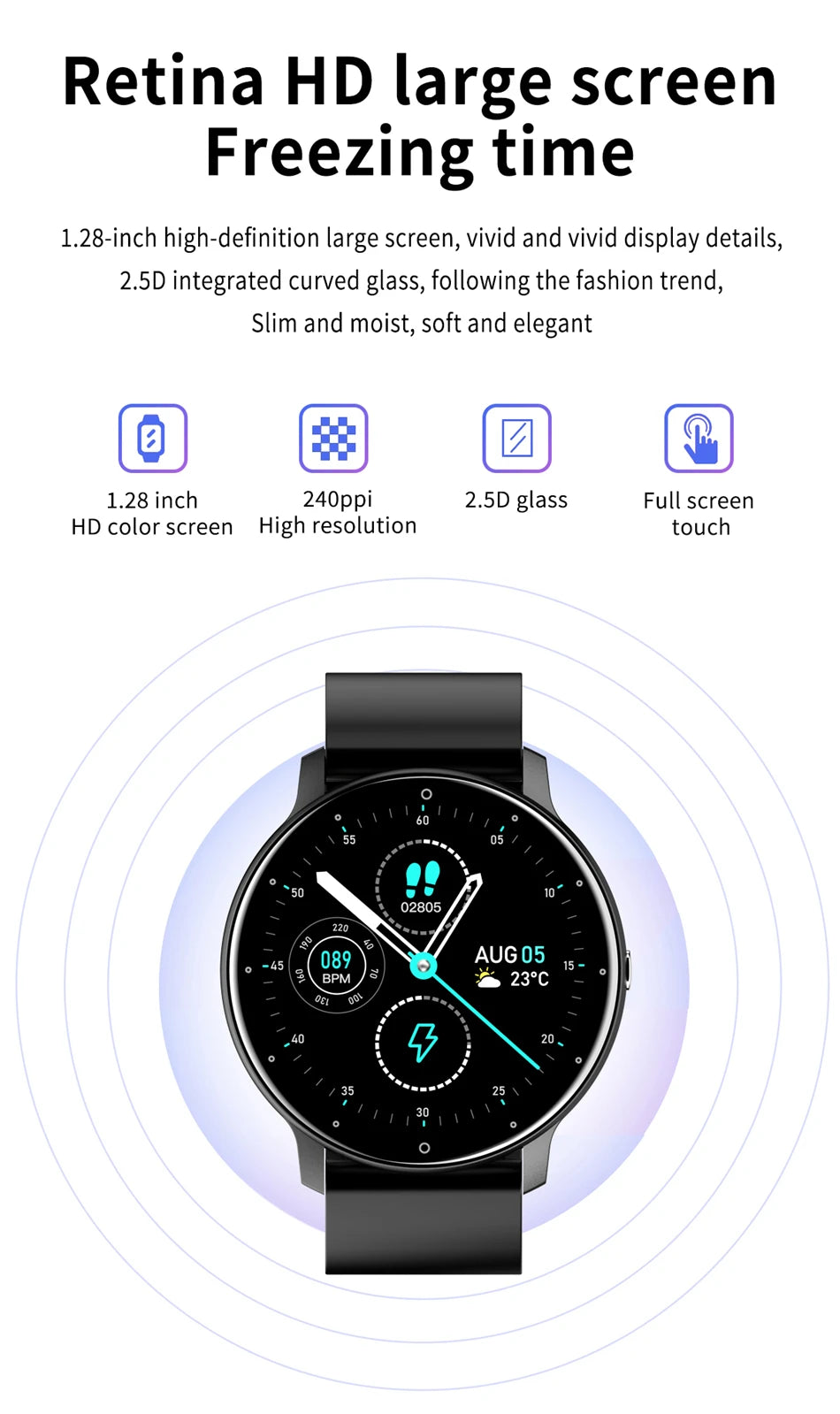Smartwatch feminino LIGE com tela sensível ao toque e 1,33 polegadas