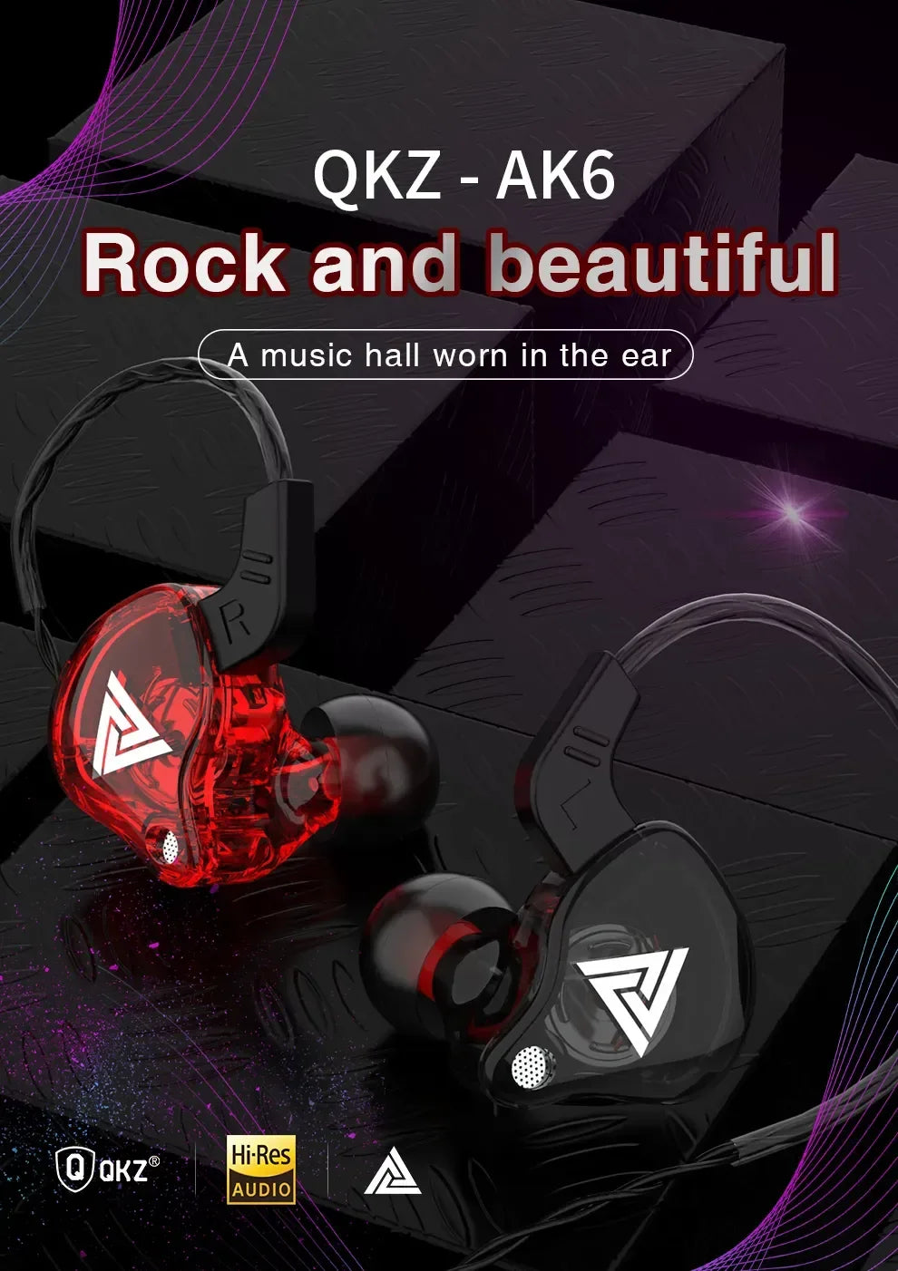 Fones de ouvido QKZ AK6 HiFi com fio de 3,5 mm