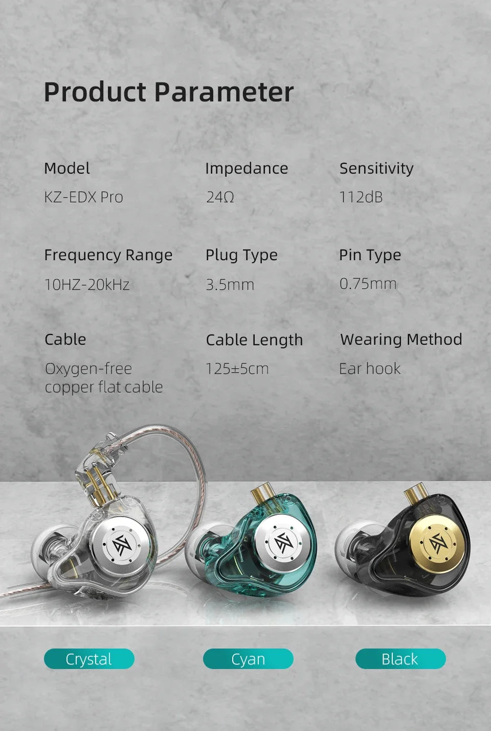 Fones de ouvido KZ EDX PRO Dynamic Drive HIFI Bass intra-auriculares com cancelamento de ruído