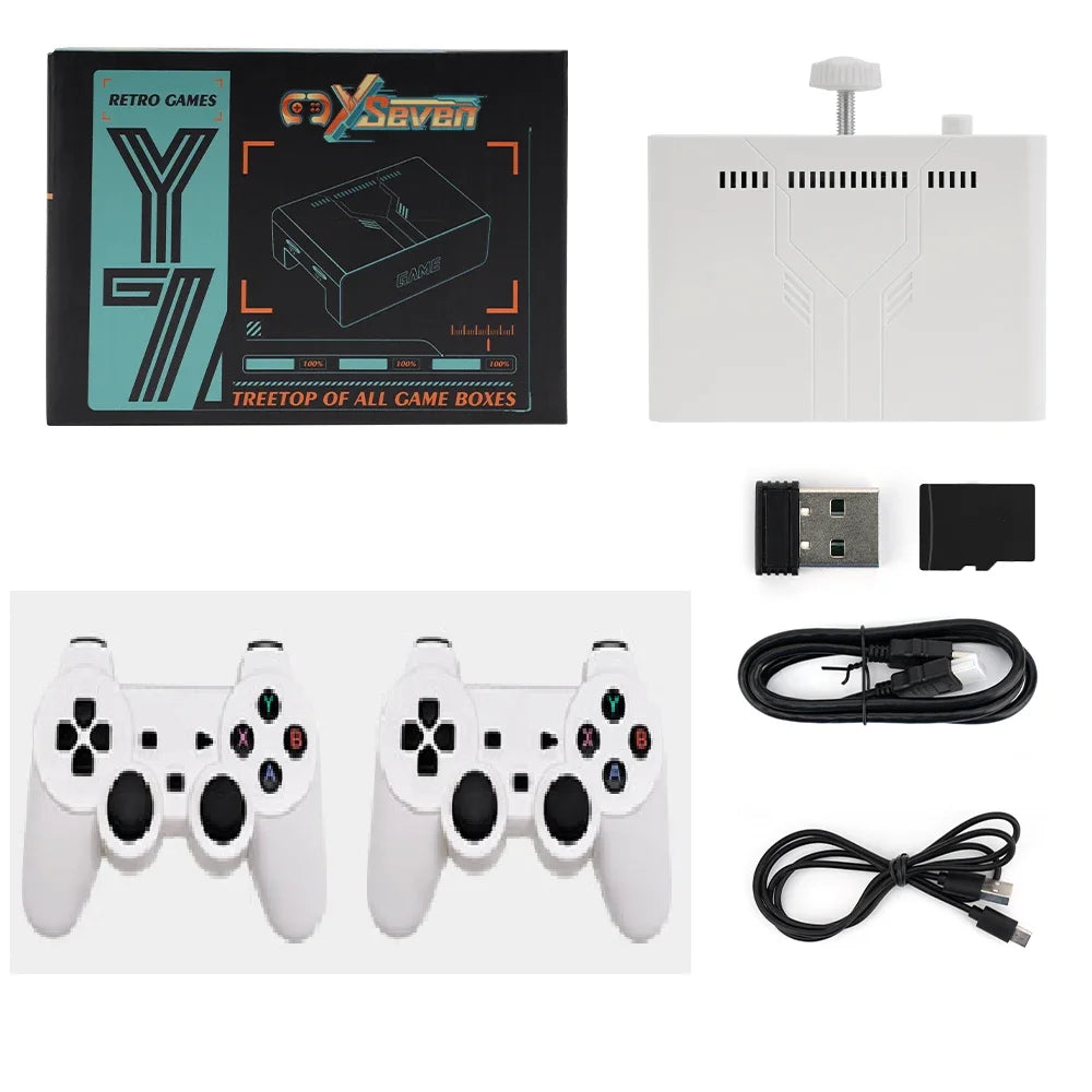 Console de jogos Y7 128G / 256G Sistema Linux 4K, Controle sem fio Jogo retrô