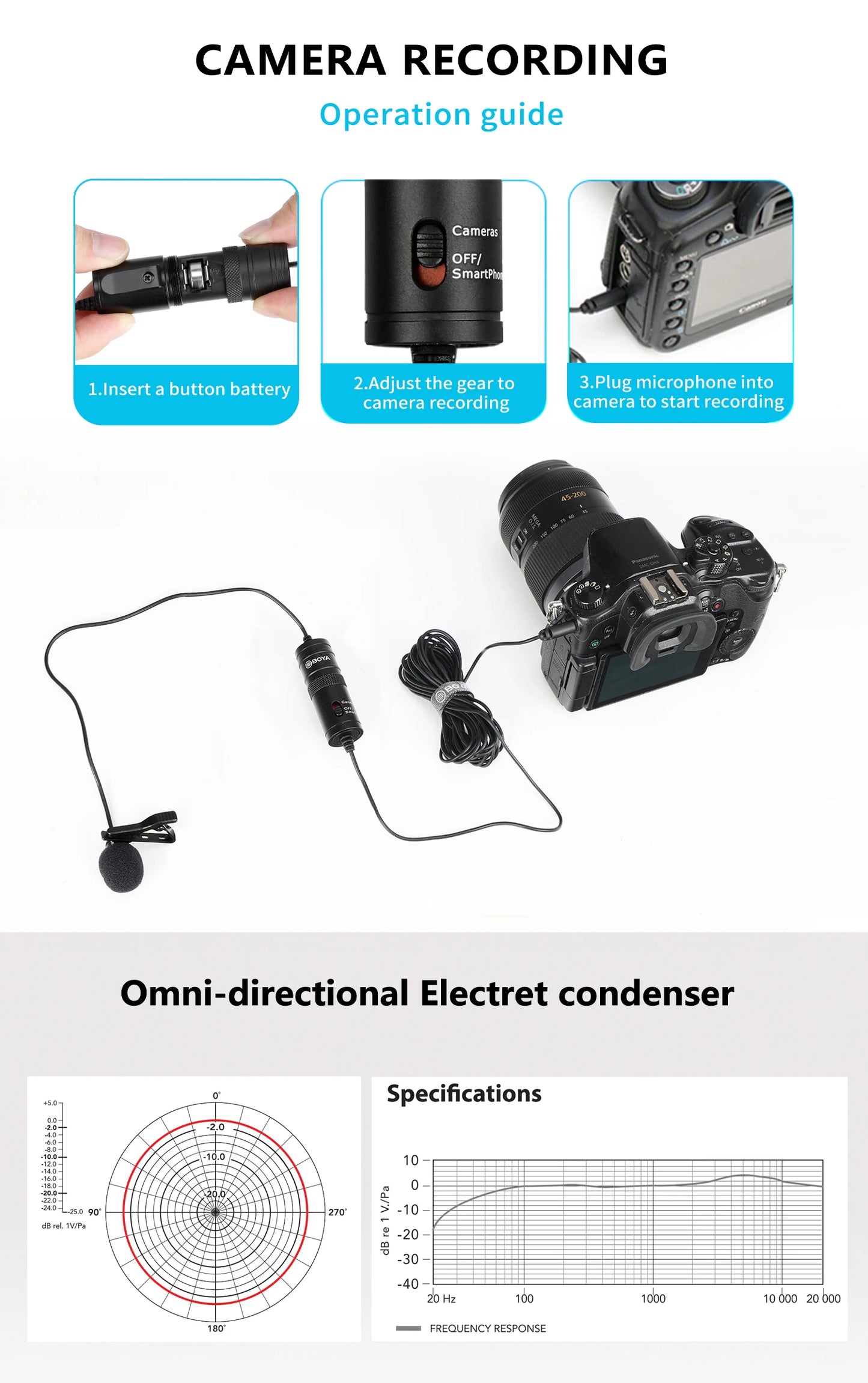 Microfone de lapela condensador BOYA BY-M1