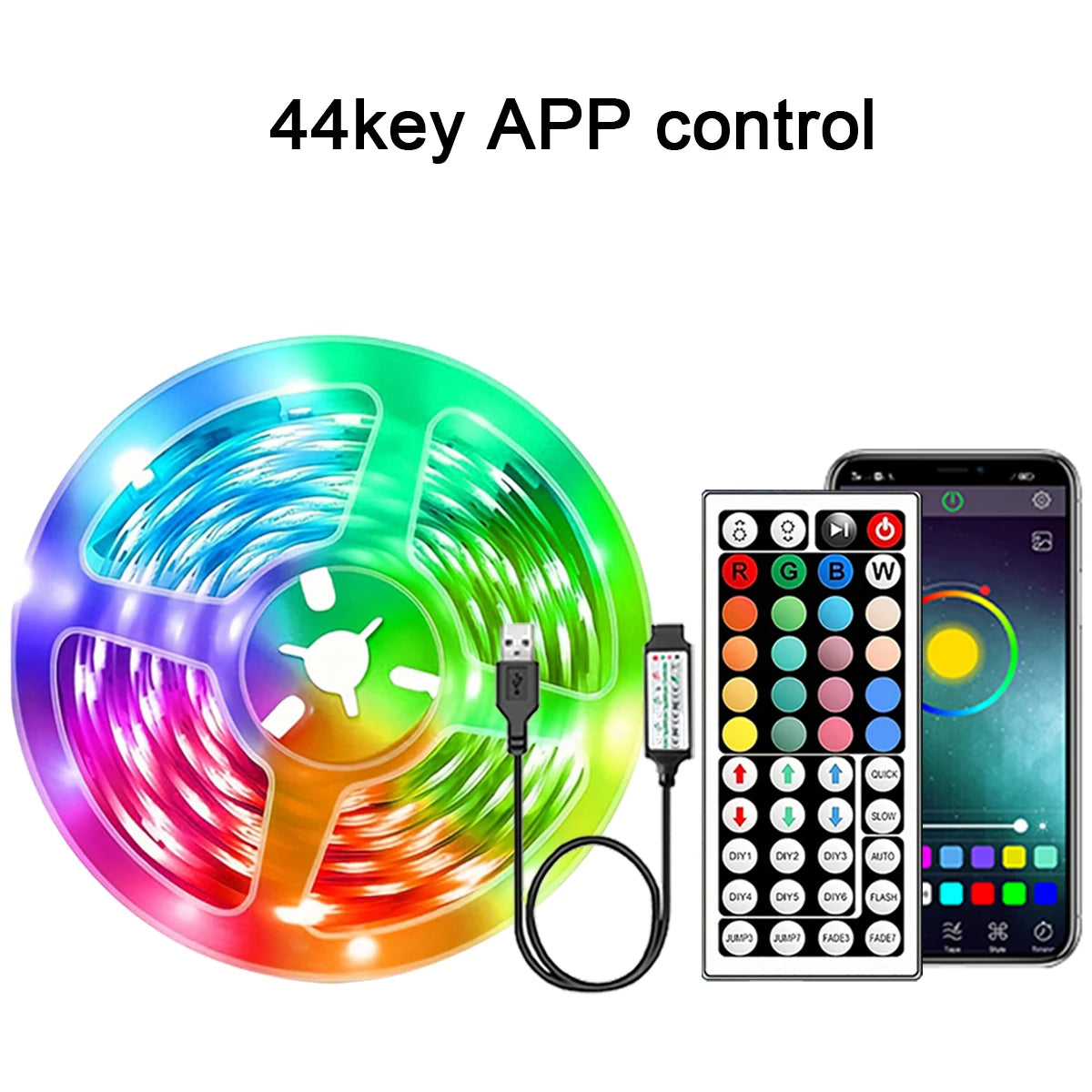 Fita de LED RGB, luz ambiente com controle por aplicativo, fita flexível de LED para decoração de quarto e sala...