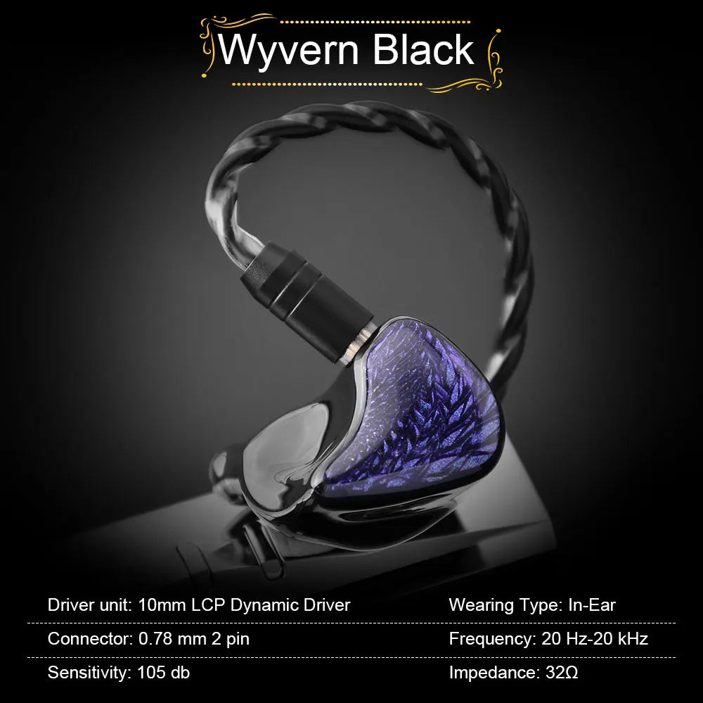 Fones de ouvido Kinera Celest Wyvern pretos com cabo e microfone