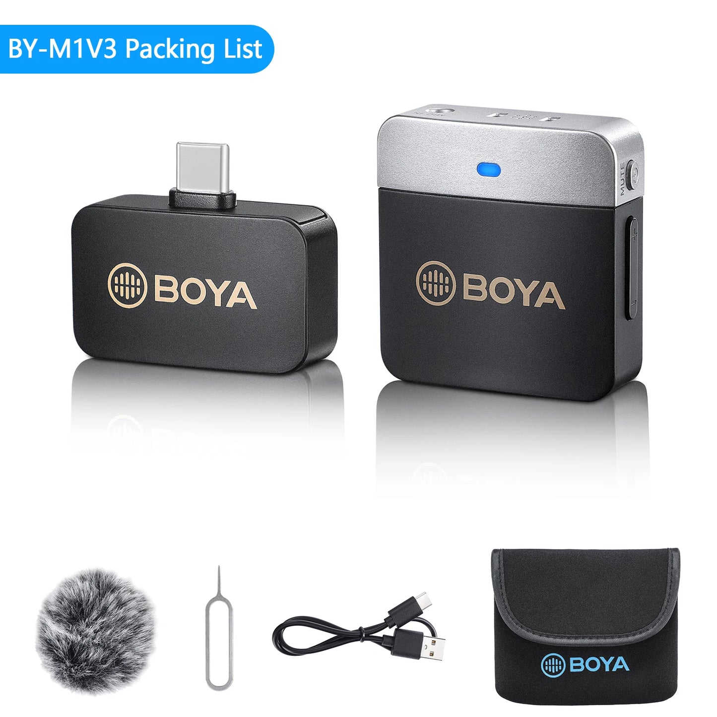 Microfone condensador de lapela sem fio BOYA BY-M1V