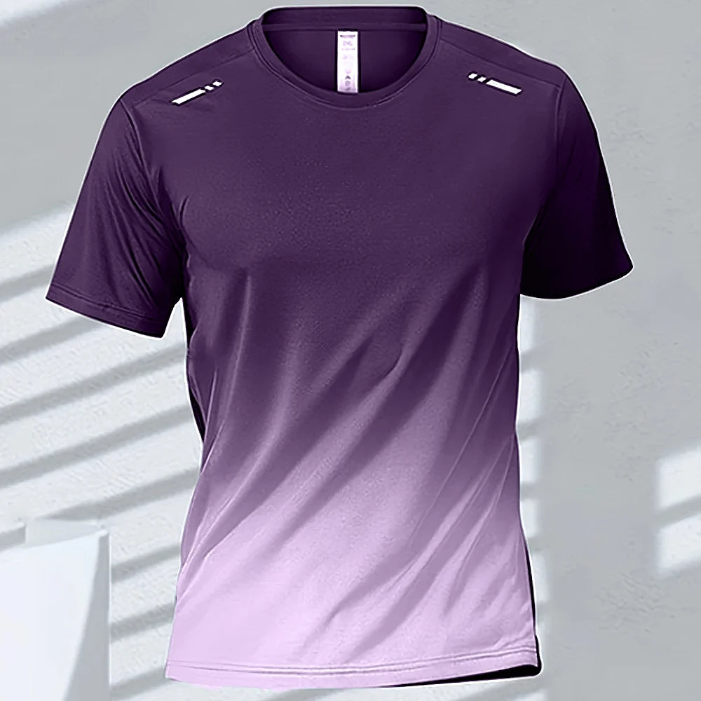 Camisetas esportivas fitness esportiva, gradiente e manga curta