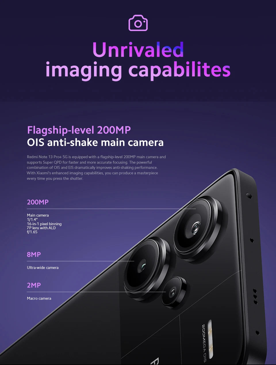 Smartphone Xiaomi Redmi Note 13 Pro Plus 5G, tela MOLED curva de 6,67", MediaTek Dimensity 7200-Ultra