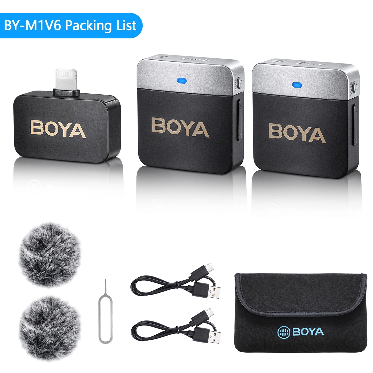 Microfone condensador de lapela sem fio BOYA BY-M1V