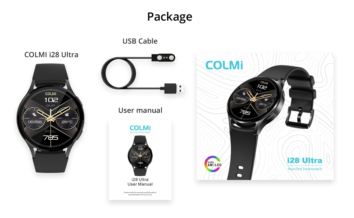 Smartwatch COLMI i28 Ultra AI com tela AMOLED, IA DA-GPT integrada, unissex