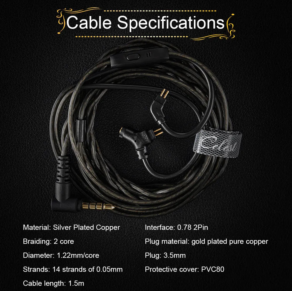 Fones de ouvido Kinera Celest Wyvern pretos com cabo e microfone