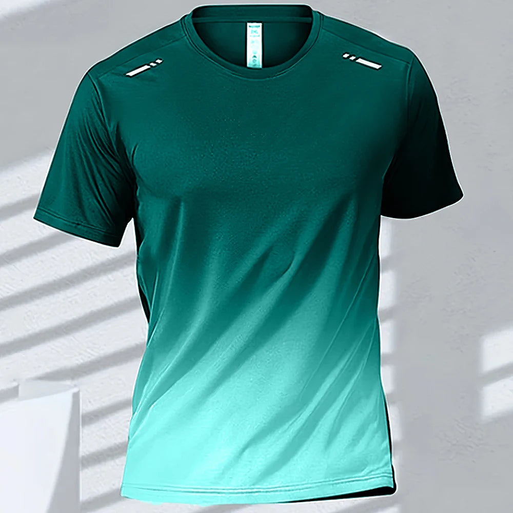 Camisetas esportivas fitness esportiva, gradiente e manga curta