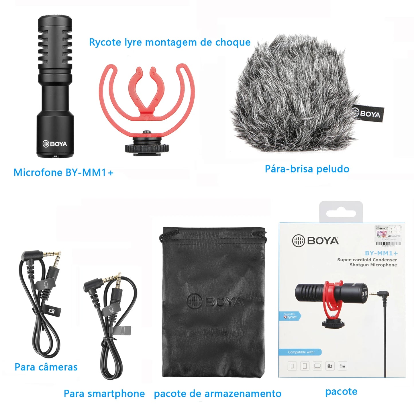 Microfone condensador profissional BOYA BY-MM1+ Mini microfone