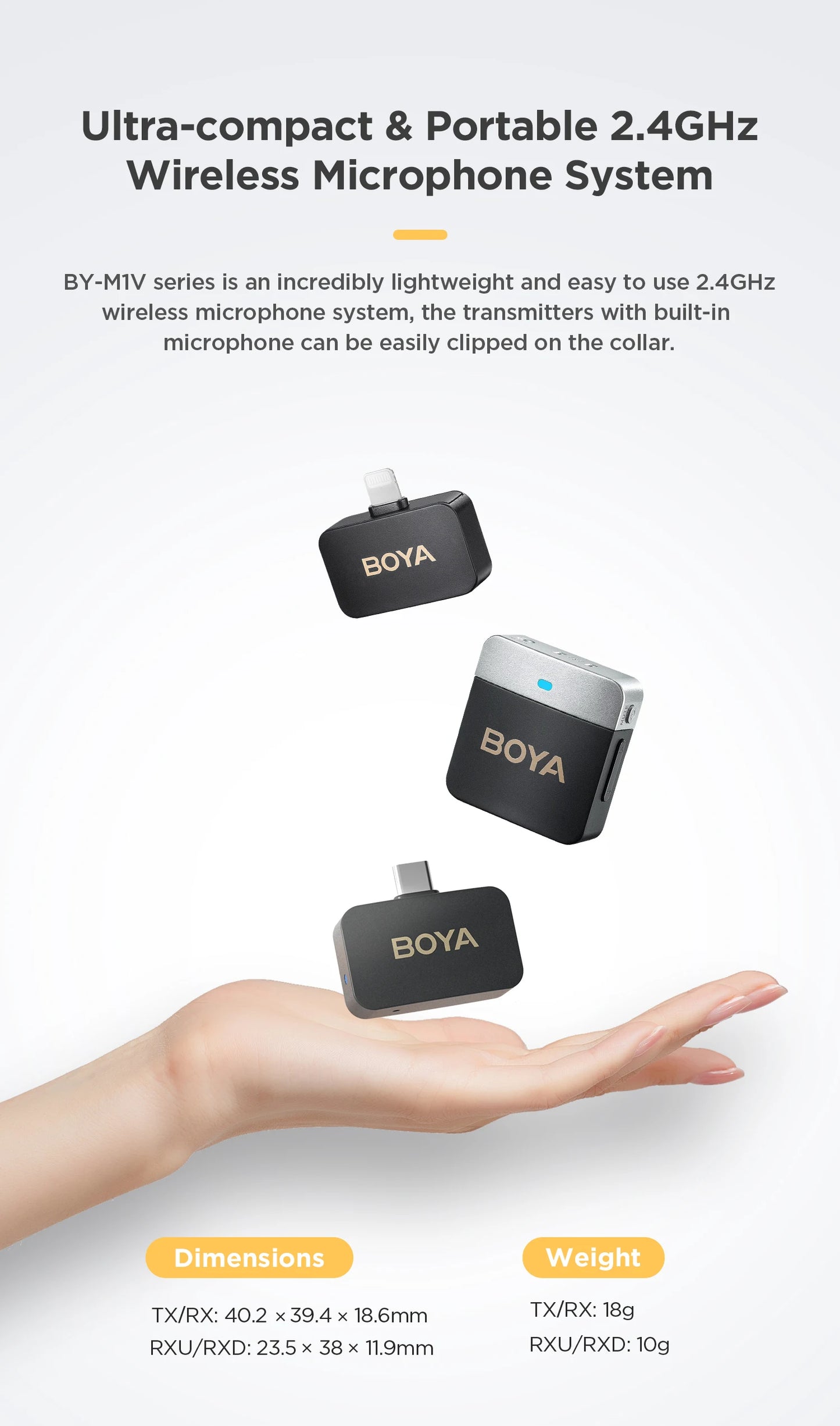 Microfone condensador de lapela sem fio BOYA BY-M1V