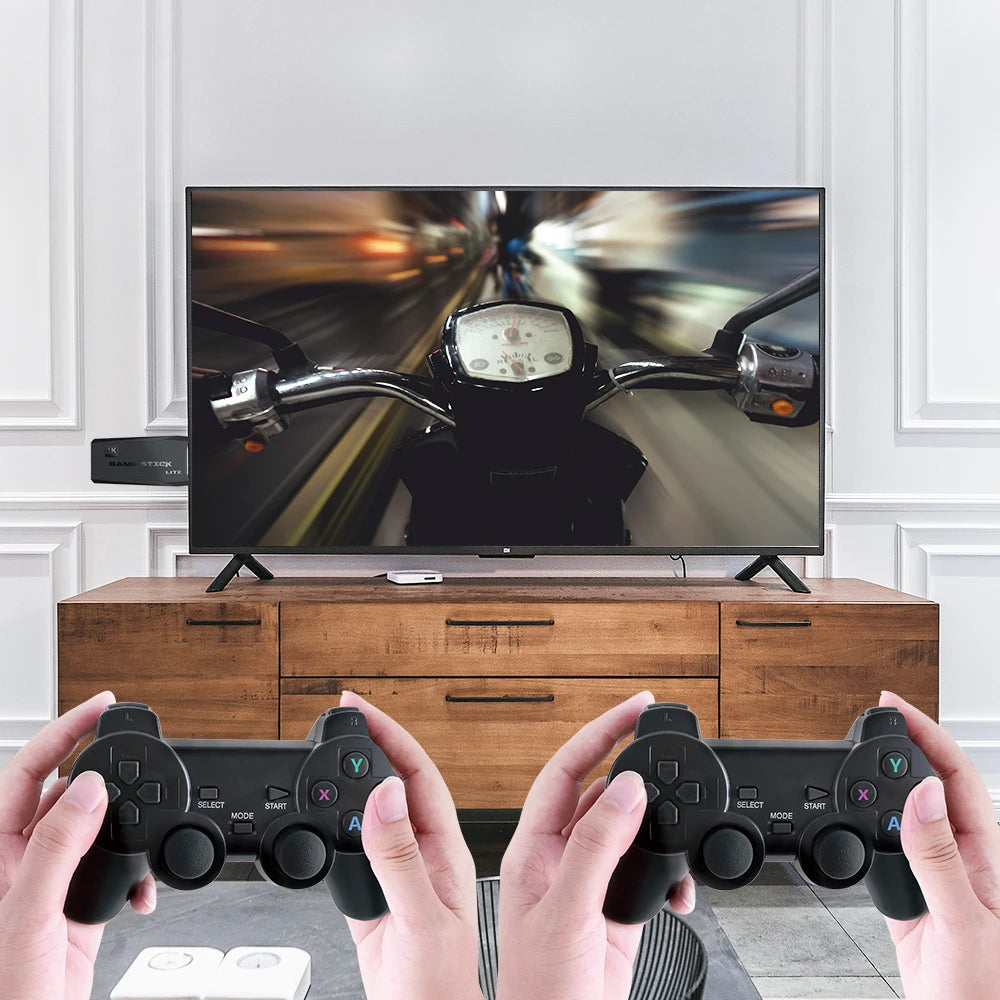 Console de videogame 2.4G para TV Controle duplo sem fio Game Stick 4K 20000 jogos 64GB 32GB