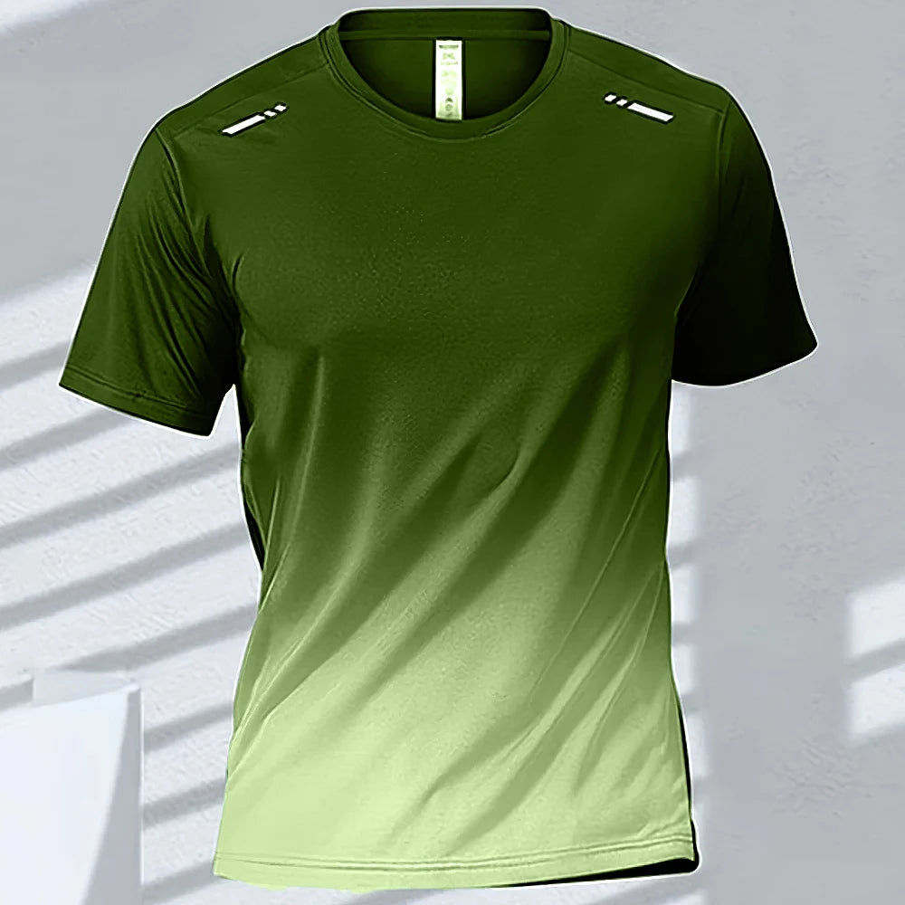 Camisetas esportivas fitness esportiva, gradiente e manga curta
