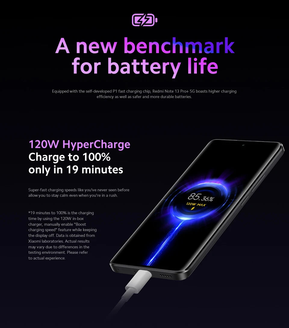 Smartphone Xiaomi Redmi Note 13 Pro Plus 5G, tela MOLED curva de 6,67", MediaTek Dimensity 7200-Ultra