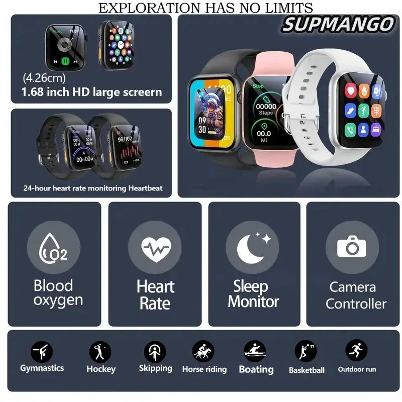 Smartwatch T88K com tela LCD de 1,68 polegadas unissex