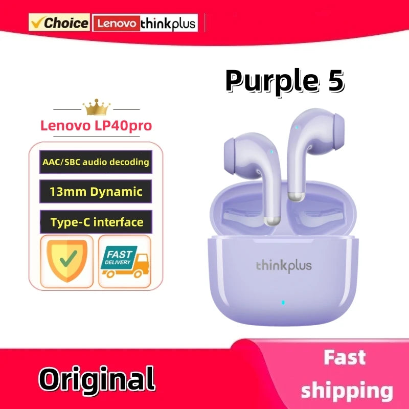 Fones de ouvido Bluetooth sem fio Lenovo LP40Pro