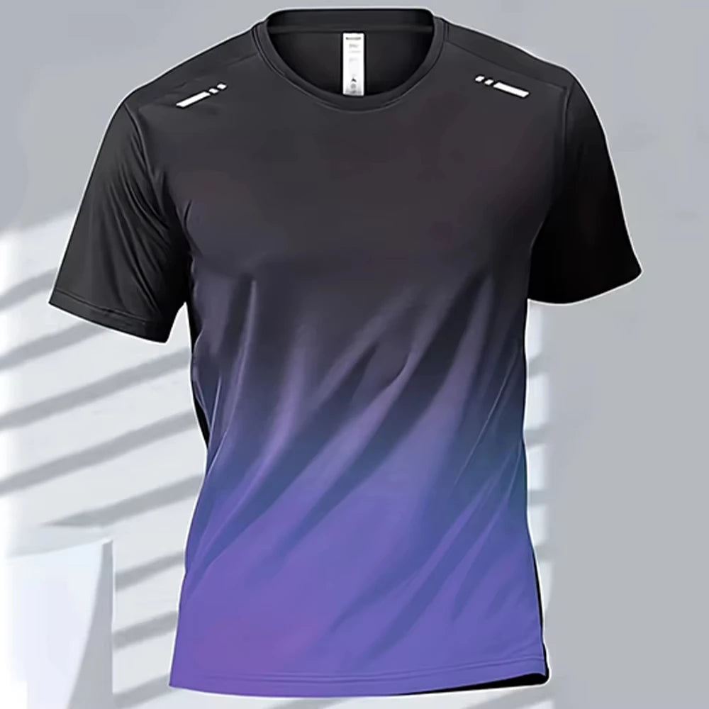 Camisetas esportivas fitness esportiva, gradiente e manga curta