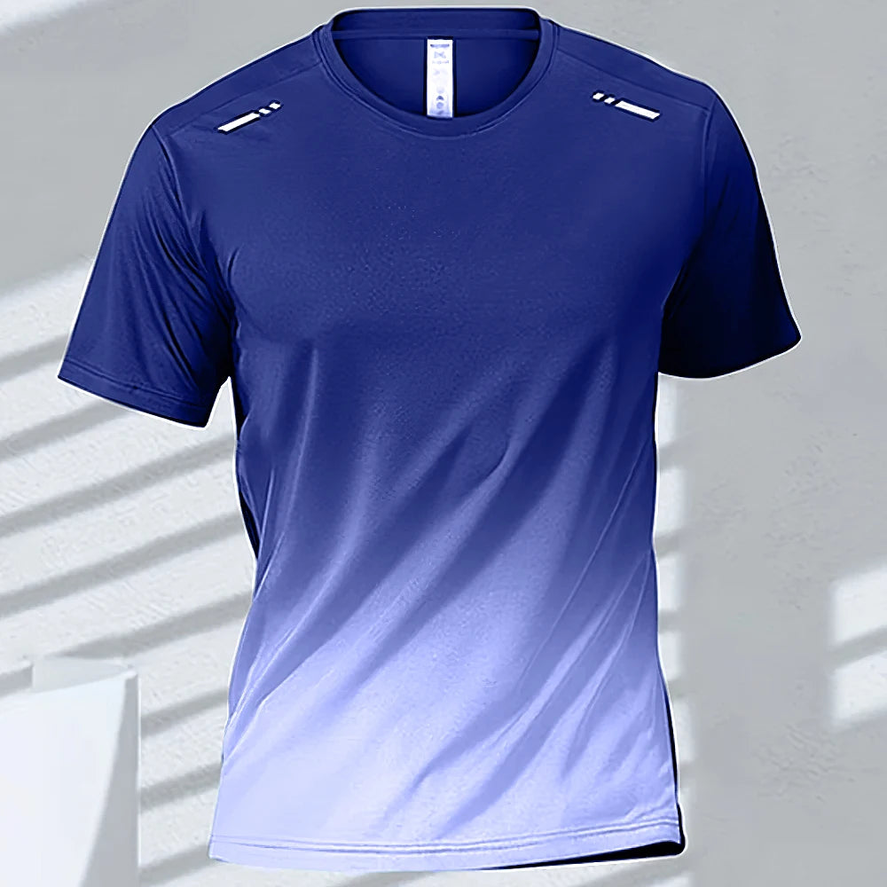 Camisetas esportivas fitness esportiva, gradiente e manga curta