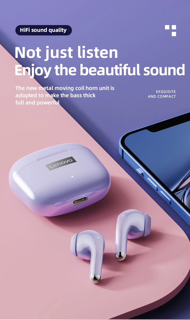 Fones de ouvido Bluetooth sem fio Lenovo LP40Pro