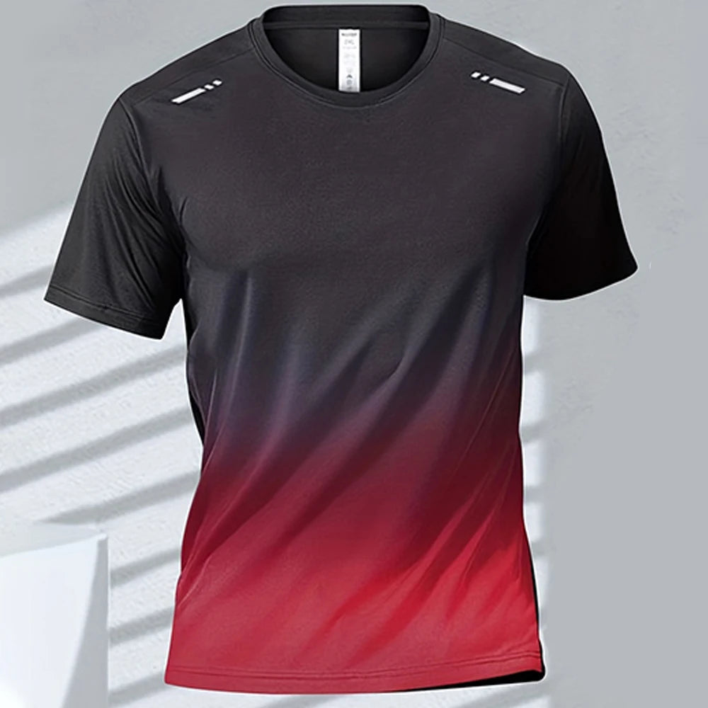 Camisetas esportivas fitness esportiva, gradiente e manga curta