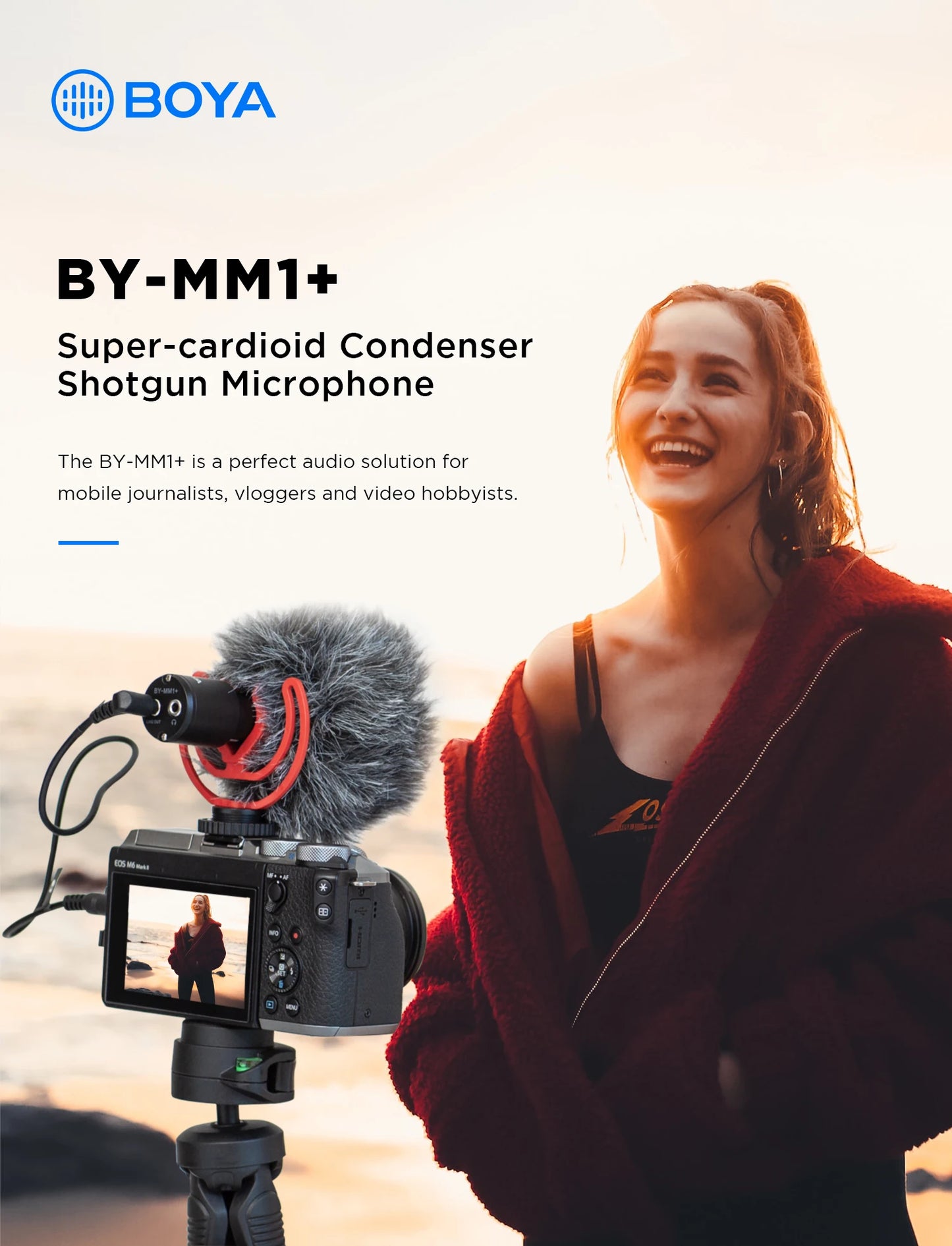 Microfone condensador profissional BOYA BY-MM1+ Mini microfone