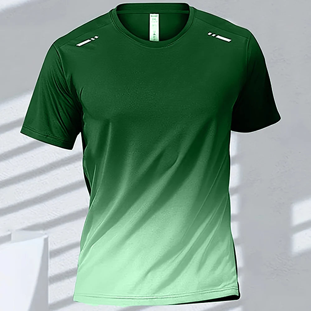Camisetas esportivas fitness esportiva, gradiente e manga curta