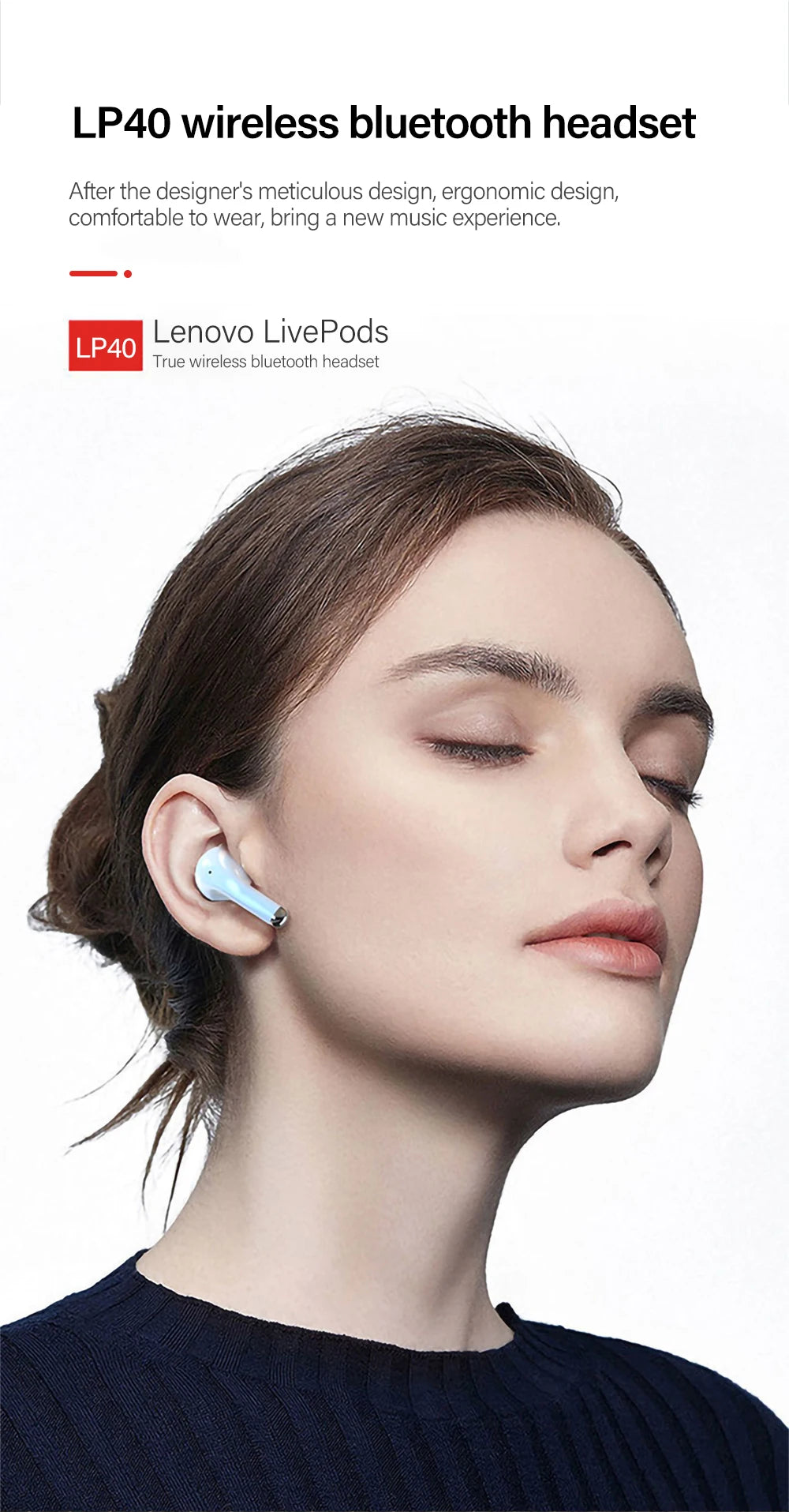 Fones de ouvido Bluetooth sem fio Lenovo LP40Pro