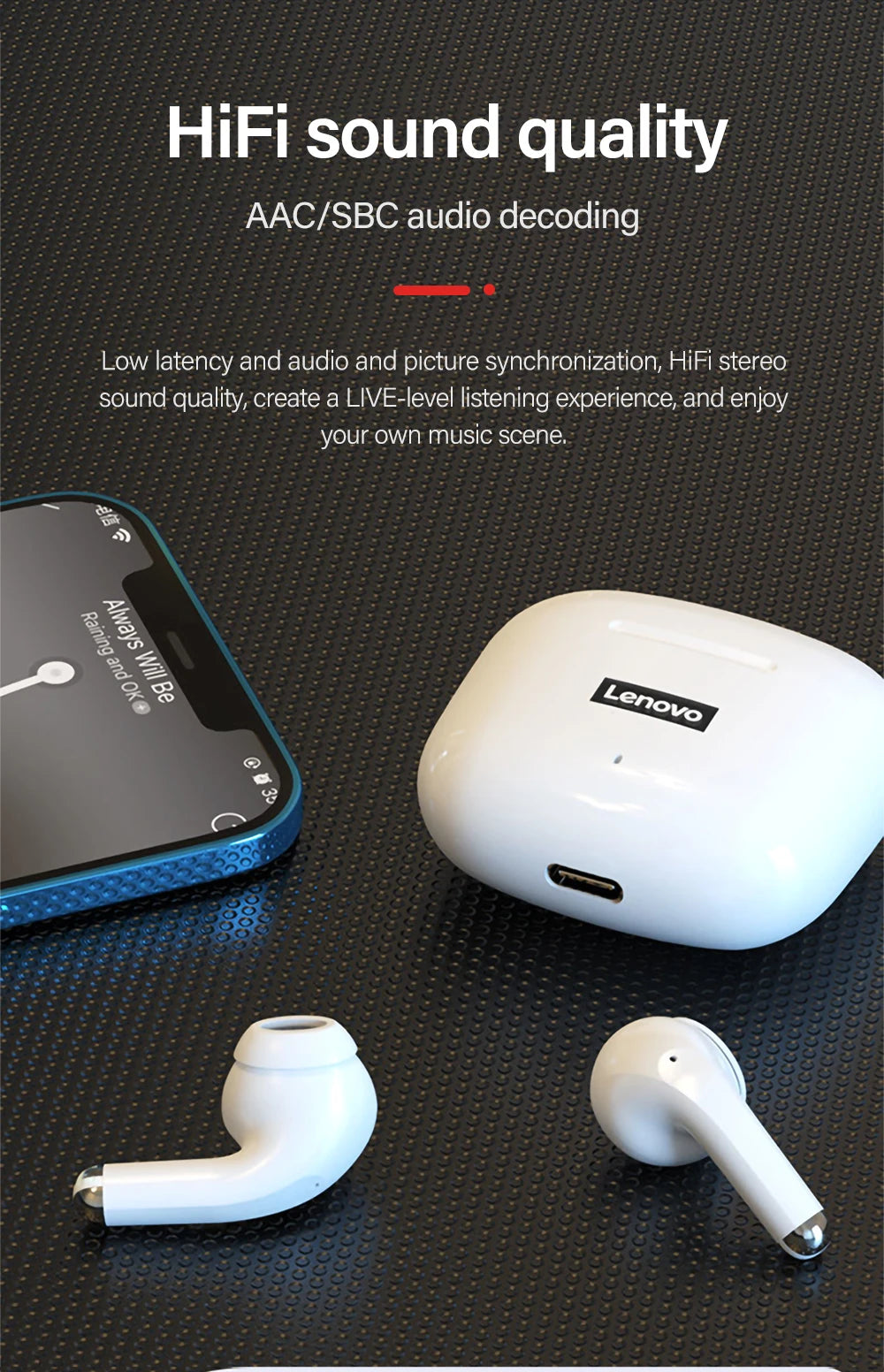 Fones de ouvido Bluetooth sem fio Lenovo LP40Pro