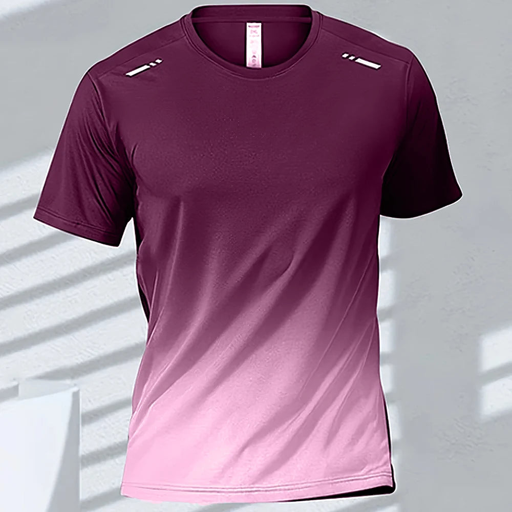 Camisetas esportivas fitness esportiva, gradiente e manga curta