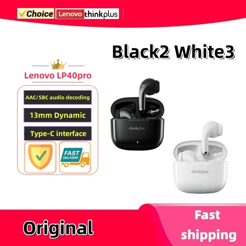Fones de ouvido Bluetooth sem fio Lenovo LP40Pro