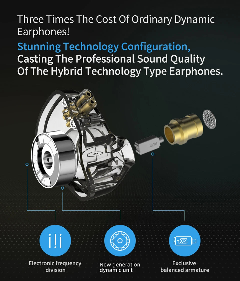 Fones de ouvido KZ ZSN PRO 1BA 1DD com graves de metal HIFI