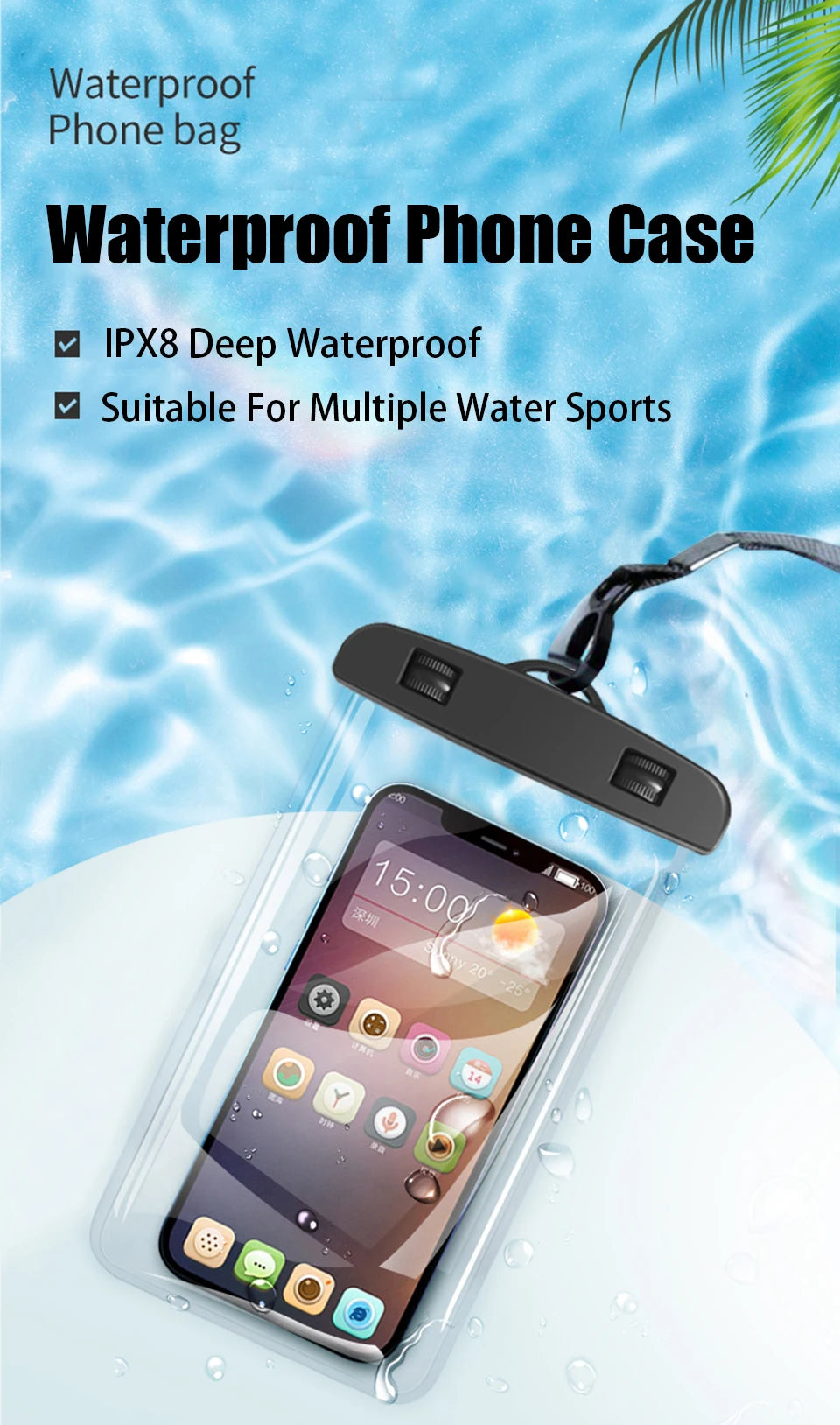 Capa de celular à prova d'água para natação, protetora universal subaquática para iPhone 11, 12, 13, 14 Pro Max X