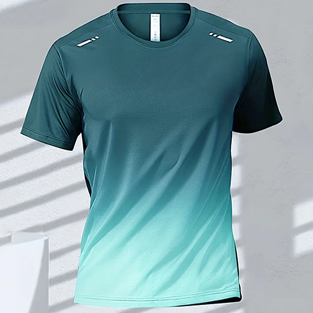 Camisetas esportivas fitness esportiva, gradiente e manga curta