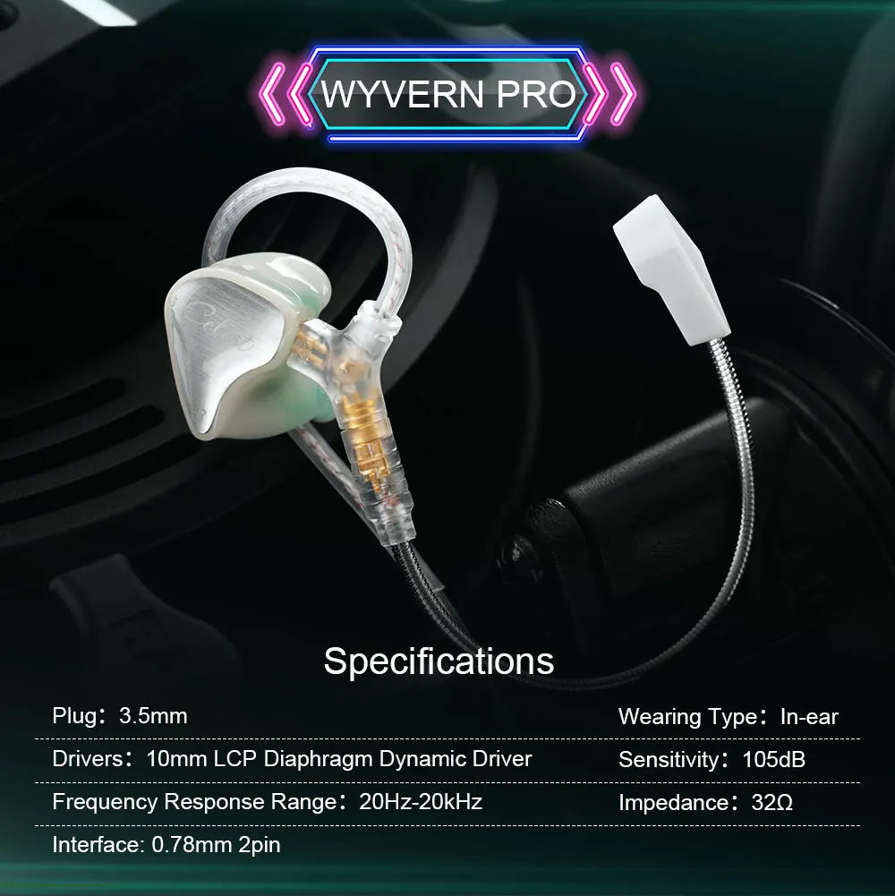 Fones de ouvido Kinera Celest Wyvern pretos com cabo e microfone