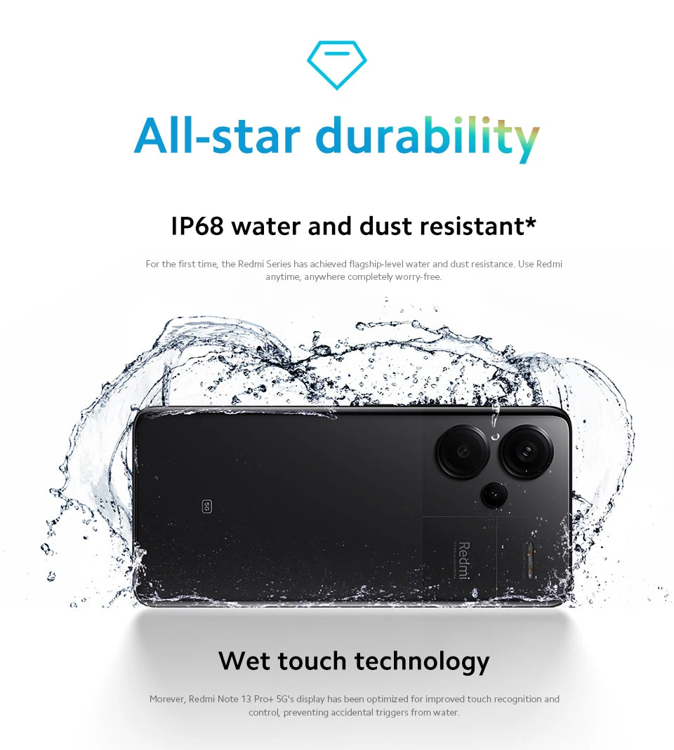 Smartphone Xiaomi Redmi Note 13 Pro Plus 5G, tela MOLED curva de 6,67", MediaTek Dimensity 7200-Ultra