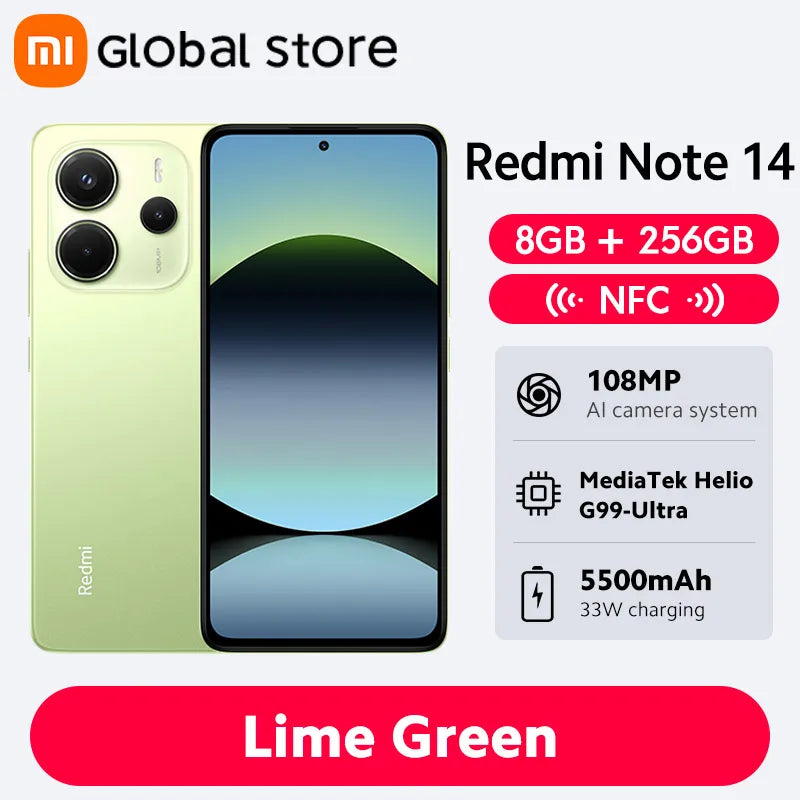 Smartphone Xiaomi Redmi Note 14, 128 GB / 256 GB de ROM, MediaTek Helio G99-Ultra, 33 W, 120 Hz, AMOLED, 108 MP, 5500 mAh