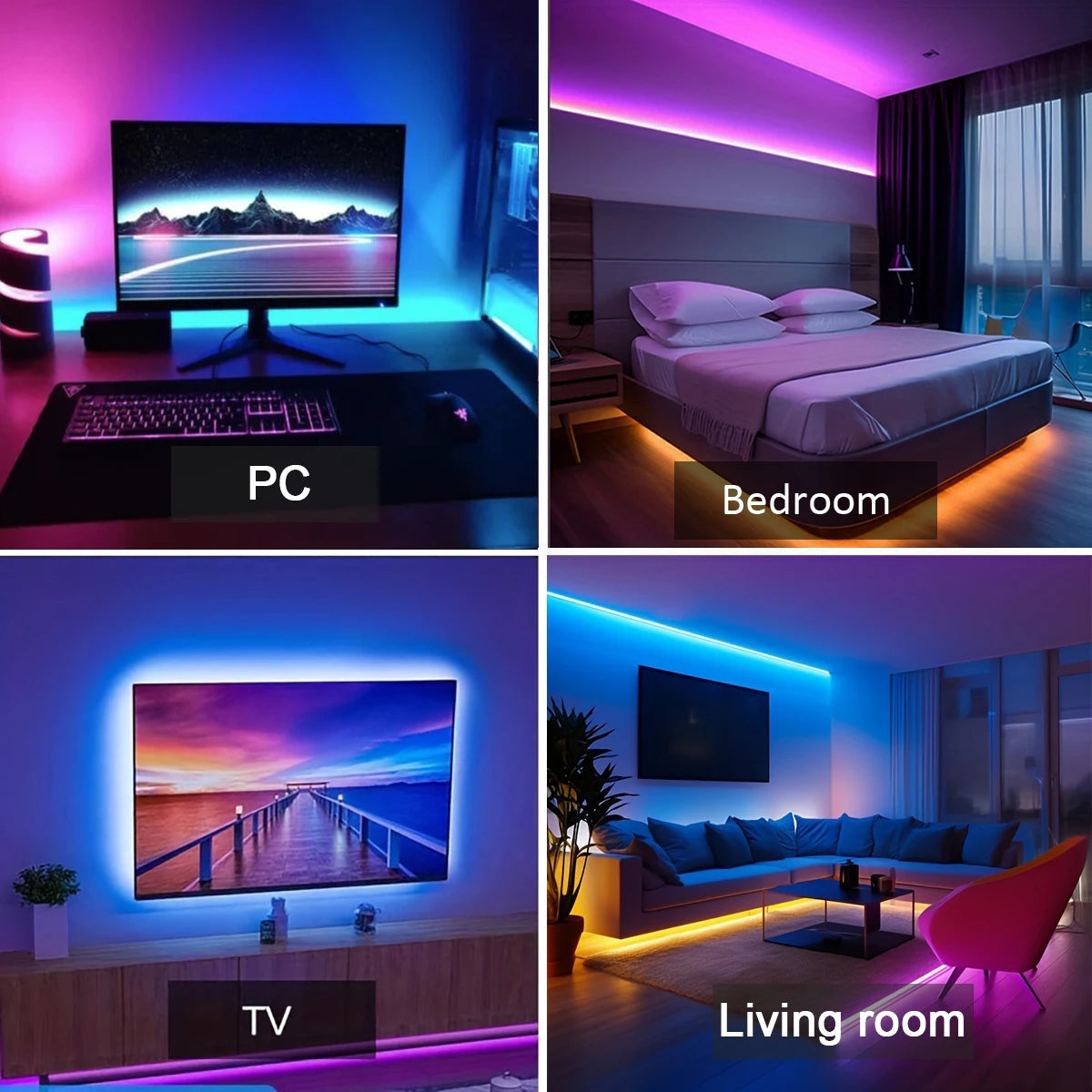 Fita de LED RGB, luz ambiente com controle por aplicativo, fita flexível de LED para decoração de quarto e sala...