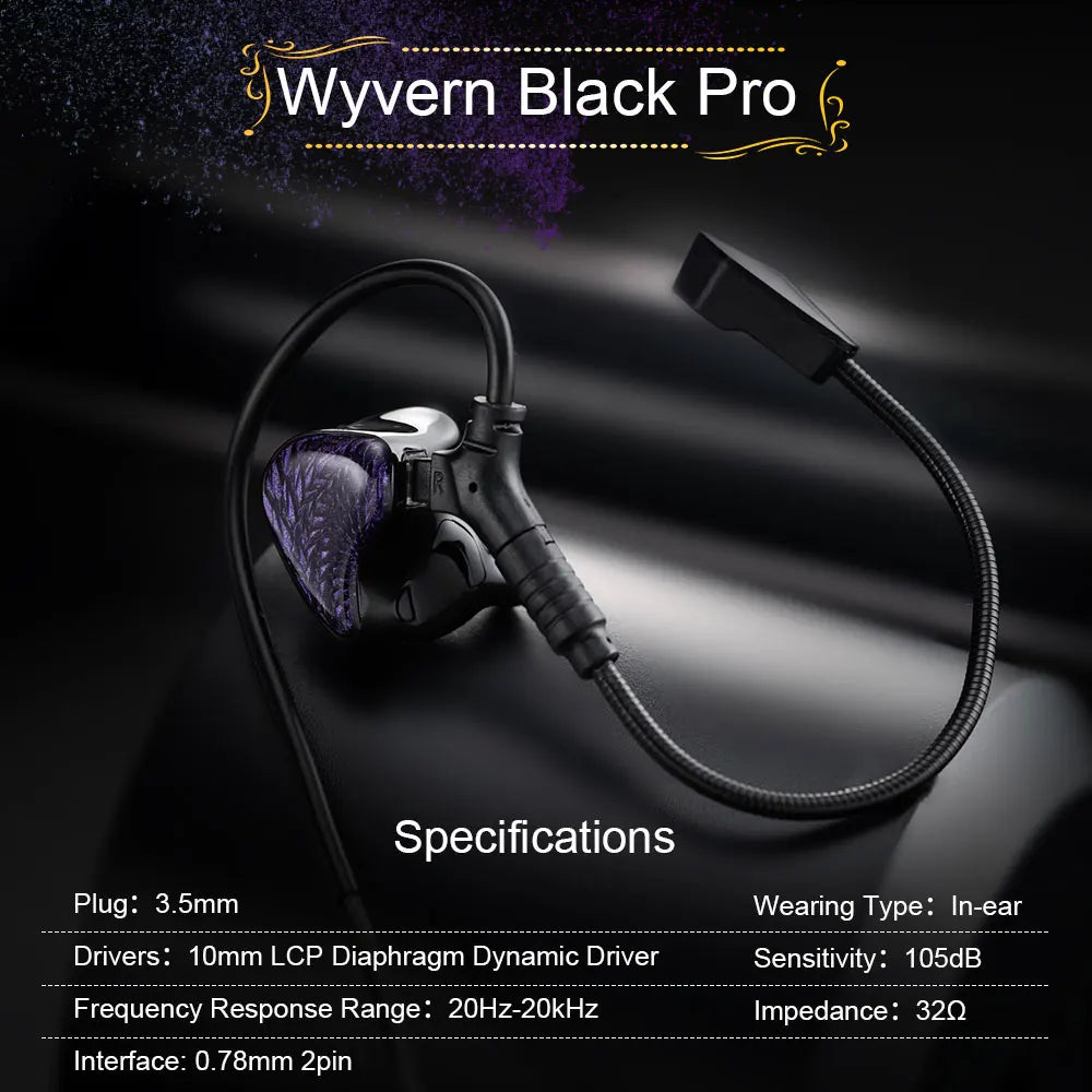 Fones de ouvido Kinera Celest Wyvern pretos com cabo e microfone