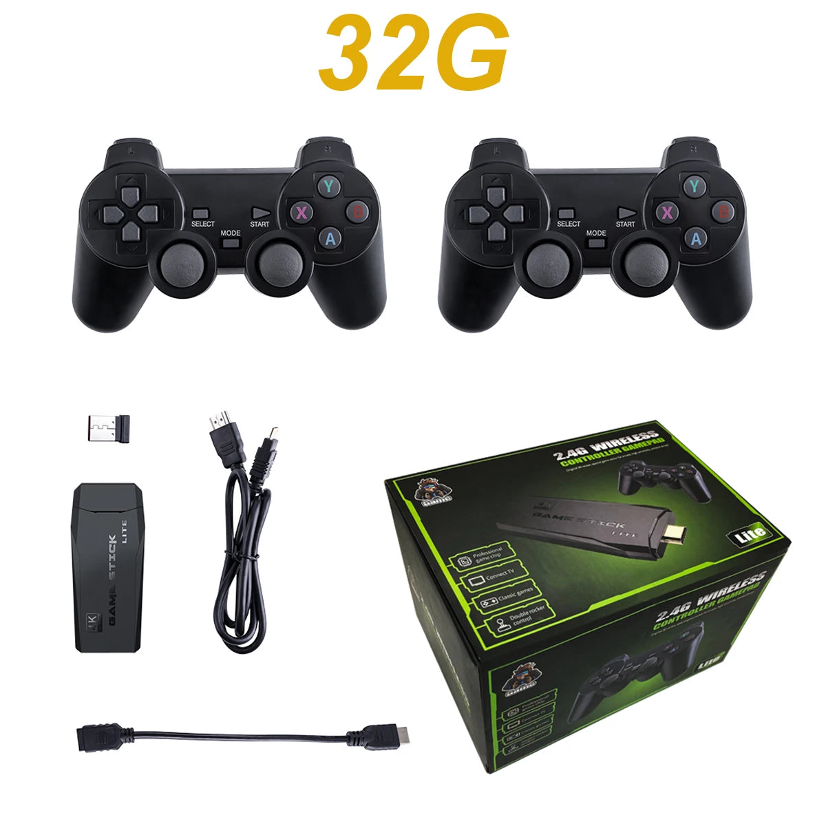 Console de videogame 2.4G para TV Controle duplo sem fio Game Stick 4K 20000 jogos 64GB 32GB