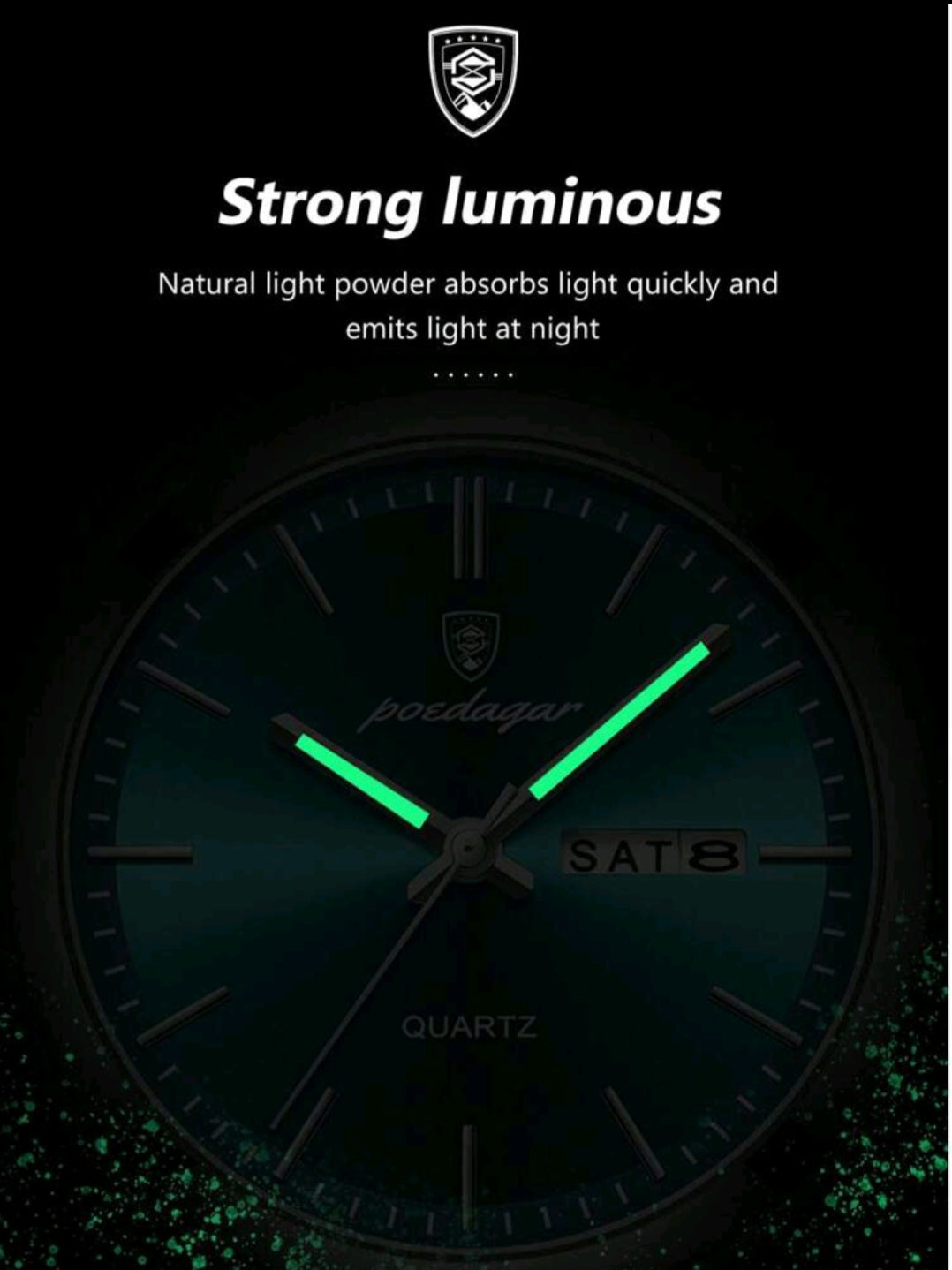 Relógio Masculino de Aço Inoxidável Luminoso da Moda com Exibição de Data e Semana
