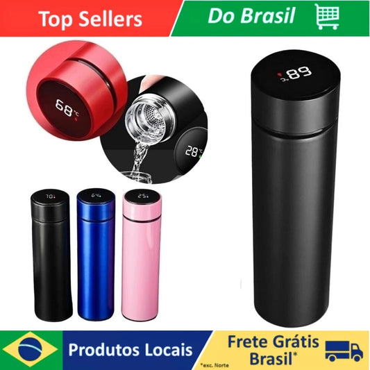 Garrafa térmica de aço inoxidável, sensor digital inteligente de temperatura, bebida quente e fria com LED