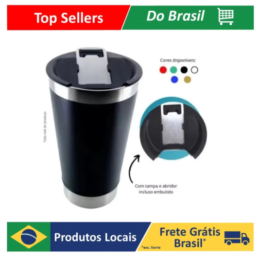Copo térmico de 473ml para bebidas geladas ou quentes com tampa e abridor