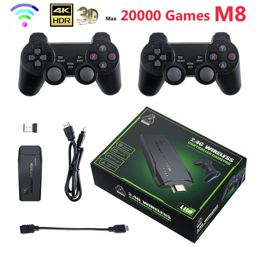 Console de videogame 2.4G para TV Controle duplo sem fio Game Stick 4K 20000 jogos 64GB 32GB